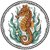 Seepferdchen-Seetang-Retro-Tattoo-Abzeichen