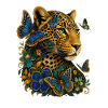Leopard mit Blumen und Schmetterlingen