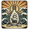 Retro Ocean Sun Waves Bottle Boat