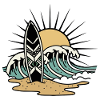 Surfboard Waves Ocean Sun Retro Tattoo