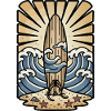 Wooden Surfboard Ocean Waves Sun Retro