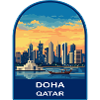 Doha Qatar Skyline Retro Sonnenuntergangs-Reiseabzeichen