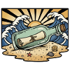 Bottle Message Ocean Sun Waves Retro