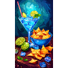 Blue cocktails and summer nachos