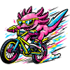 Axolotl néon à vélo