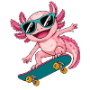 Gecko on skateboard with sunglasses