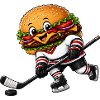 Lustiger Eishockeyspieler mit Cheeseburger Cartoon