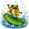 Frosch-Surfer im Regen auf Blatt