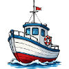 Coastal Boat Cartoon Motif
