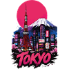 Tokyo neon skyline with pink sun