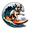 Surfing dog with flame board