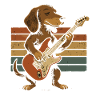 Hund mit E-Gitarre im Retroband