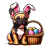 Easter dog with basket and eggs