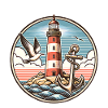 Lighthouse by the sea coastal motif