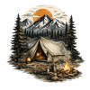 Forest camping at sunset