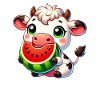 Dessin animé Vache mignonne avec pastèque