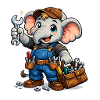 Elephant mechanic in blue overalls