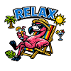 Relaxed flamingo in deck chair