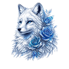 Eiswolf mitblauen Rosen