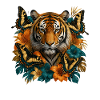 Tiger with butterflies and flowers