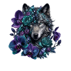 Wolfskopf im Blütenkranz