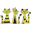 Cat Trio Yellow Stripe Pattern
