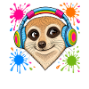 Erdmännchen mit bunten Musik Kopfhörern