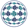 Circle of sea fish in blue-turquoise