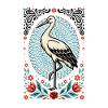 Stork in Flower Circle Style