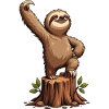 Sloth on tree stump celebration