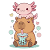 Kawaii Capybara with Axolotl Bubble Tea