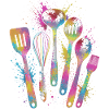 Mehrfarbige Küchenutensilien Splash Art