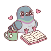Cute Seated Pigeon Loves Reading