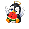 Ange pingouin mignon avec pastèque