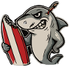 Hai-Surfer mit Surfboard