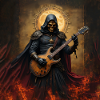 Death with guitar in flames