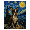 Boston Terrier Starry Night Artistic Lover