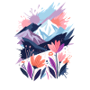 Mountains and flowers in pastels