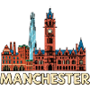 Manchester Town Hall Retro Skyline Illustration