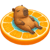 Relaxed capybara on orange slice
