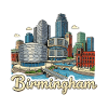 Birmingham Canal Skyline Retro Hand-Drawn Badge