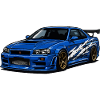 Blue sports car with stripes