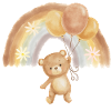 Teddybär mit Ballons unterm Regenbogen