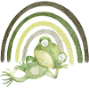 Relaxed frog under the rainbow