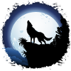 Wolf Howling at Blue Full Moon
