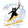 Motivierende Pixelkunst mit einer surfenden Katze