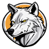 Silver wolf on orange circle
