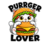 Cute Cat with Cheeseburger Cartoon Saying