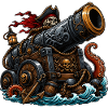 Pirate ship with cannon and octopus