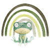 Happy frog under rainbow